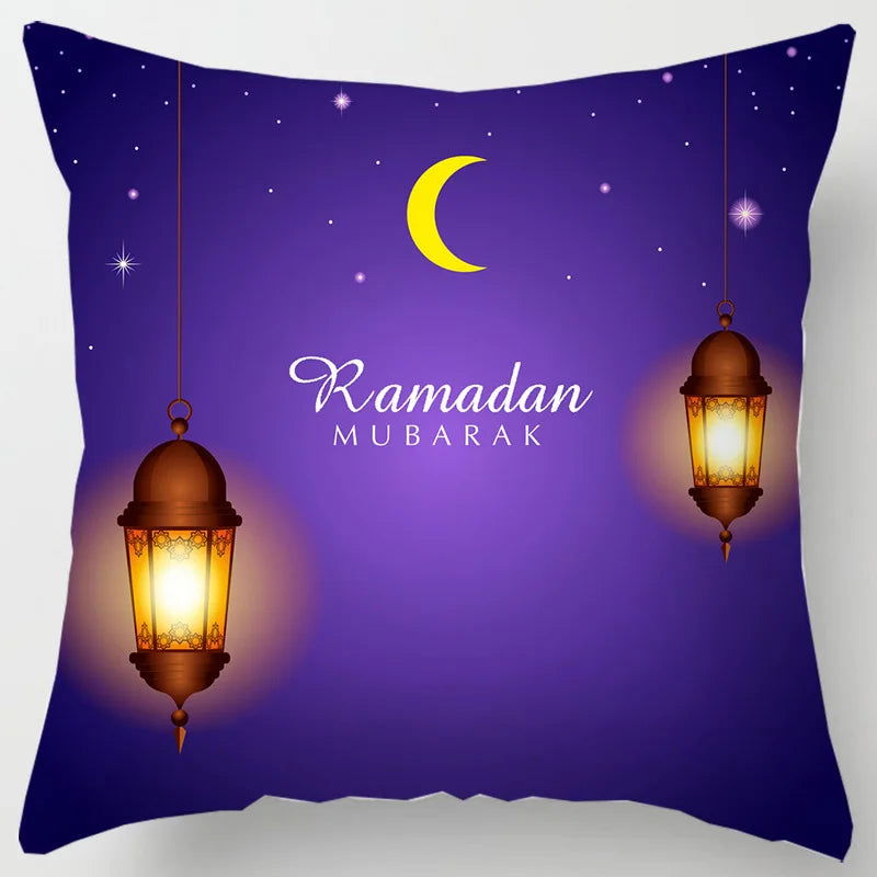 45*45CM Eid Mubarak Print Pillowcases Arab Islamic Muslim Ramadan Kareem Pillow Case Living Room Home Sofa Decor Cushion Cover - Slobuy