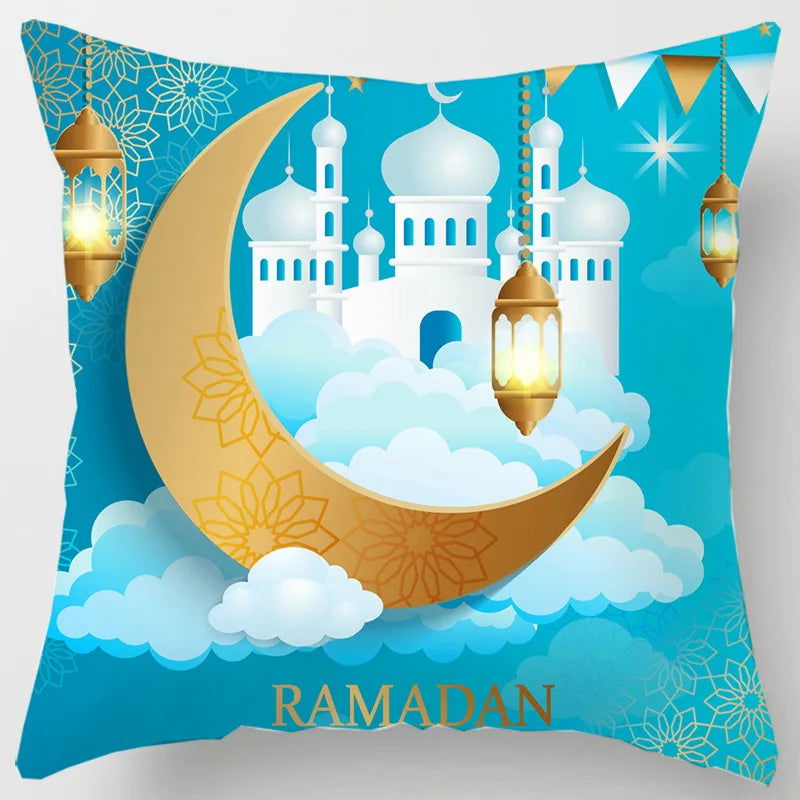 45*45CM Eid Mubarak Print Pillowcases Arab Islamic Muslim Ramadan Kareem Pillow Case Living Room Home Sofa Decor Cushion Cover - Slobuy