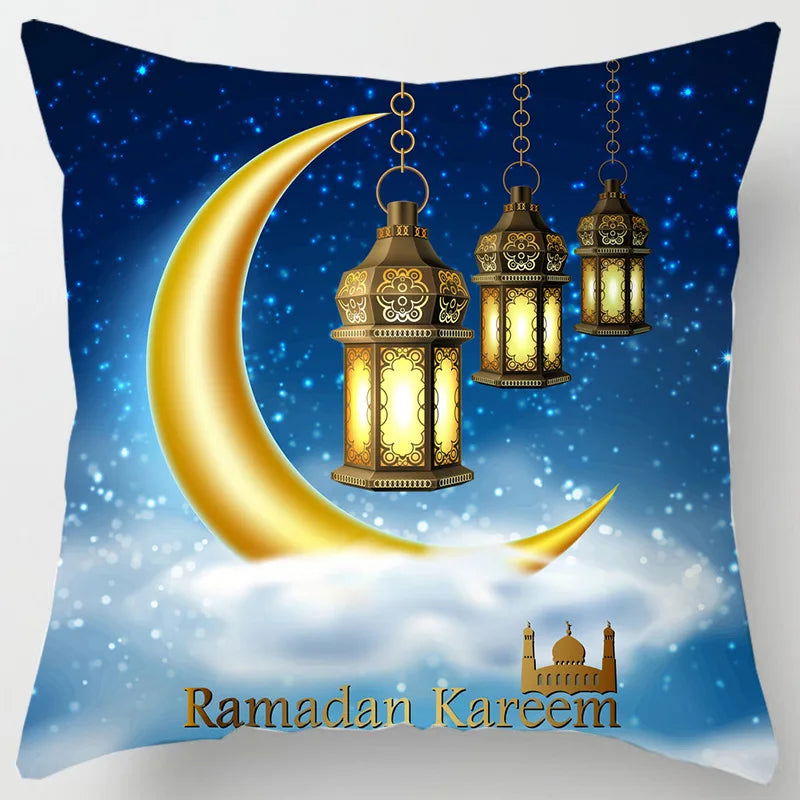 45*45CM Eid Mubarak Print Pillowcases Arab Islamic Muslim Ramadan Kareem Pillow Case Living Room Home Sofa Decor Cushion Cover - Slobuy
