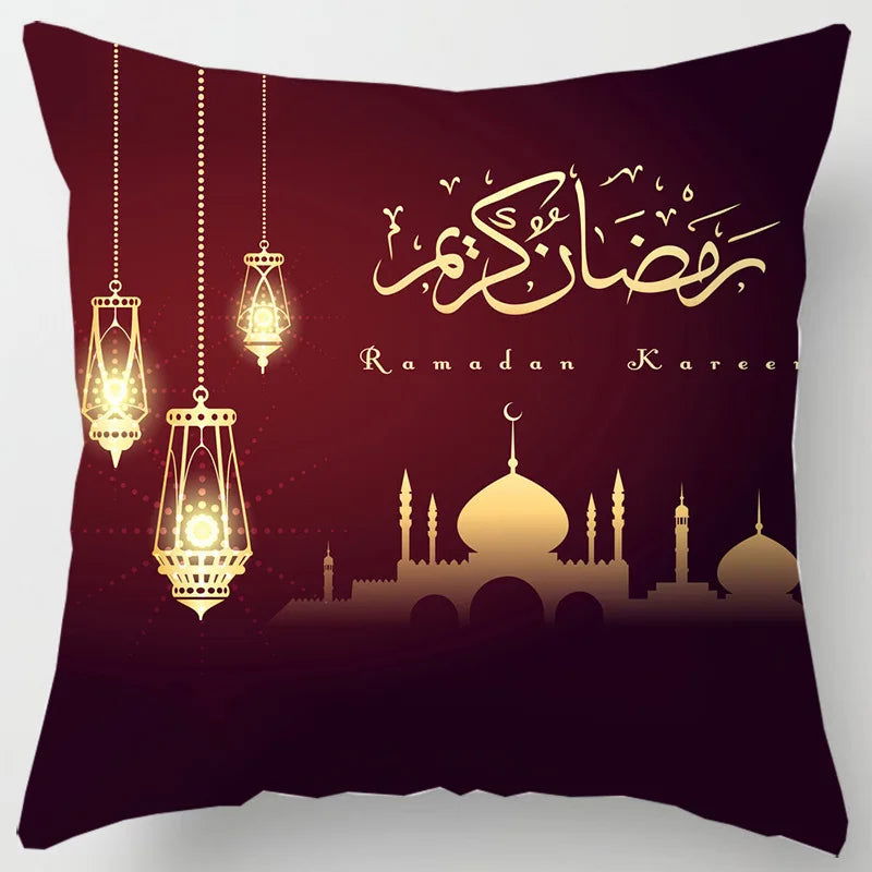 45*45CM Eid Mubarak Print Pillowcases Arab Islamic Muslim Ramadan Kareem Pillow Case Living Room Home Sofa Decor Cushion Cover - Slobuy