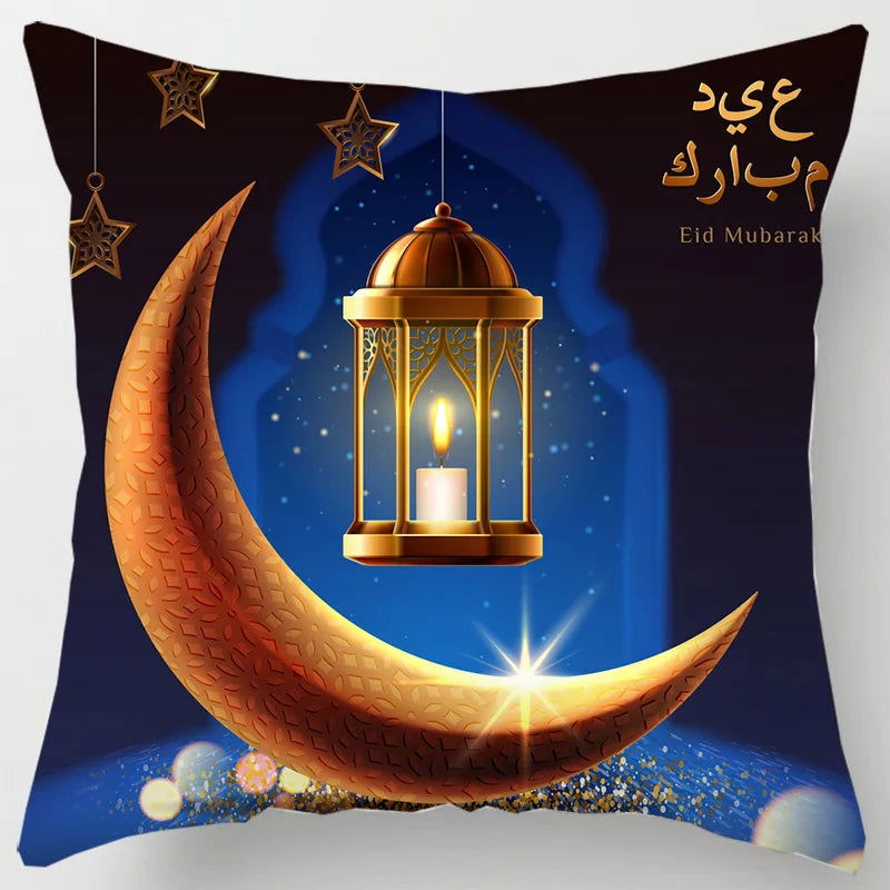 45*45CM Eid Mubarak Print Pillowcases Arab Islamic Muslim Ramadan Kareem Pillow Case Living Room Home Sofa Decor Cushion Cover - Slobuy