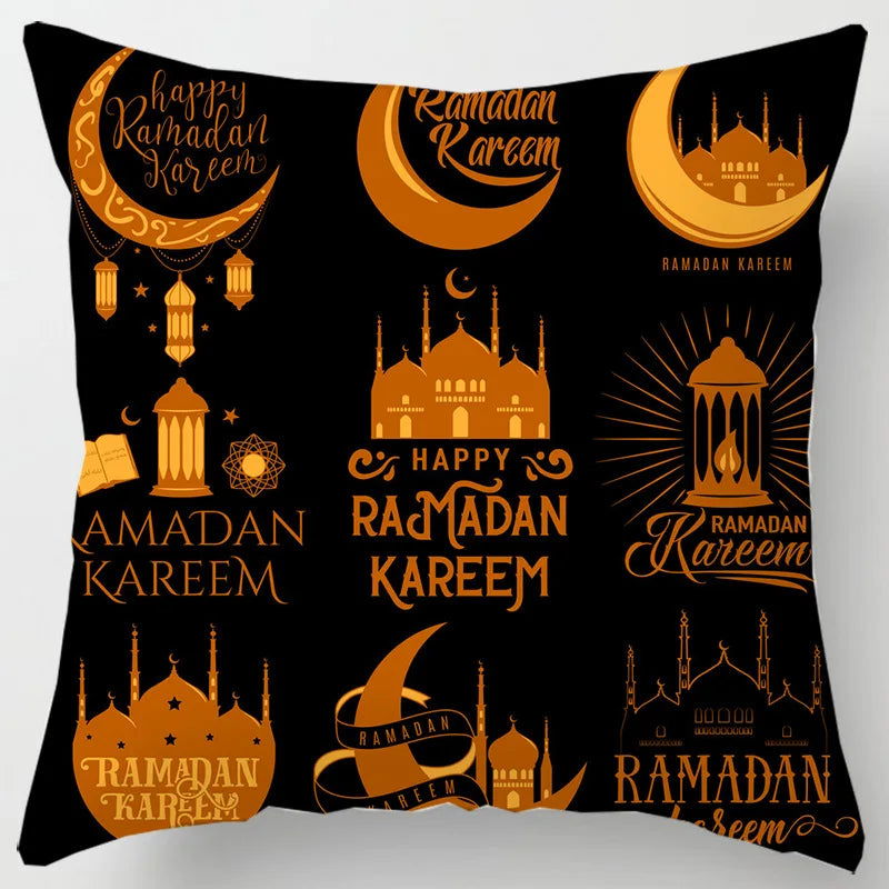 45*45CM Eid Mubarak Print Pillowcases Arab Islamic Muslim Ramadan Kareem Pillow Case Living Room Home Sofa Decor Cushion Cover - Slobuy
