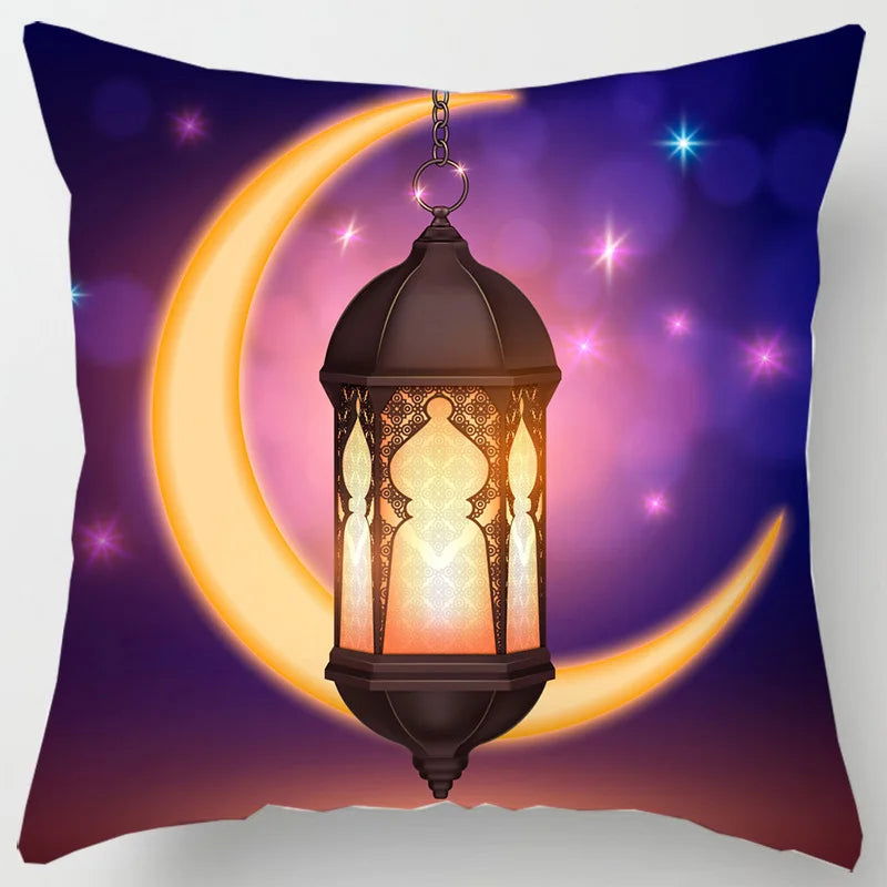 45*45CM Eid Mubarak Print Pillowcases Arab Islamic Muslim Ramadan Kareem Pillow Case Living Room Home Sofa Decor Cushion Cover - Slobuy
