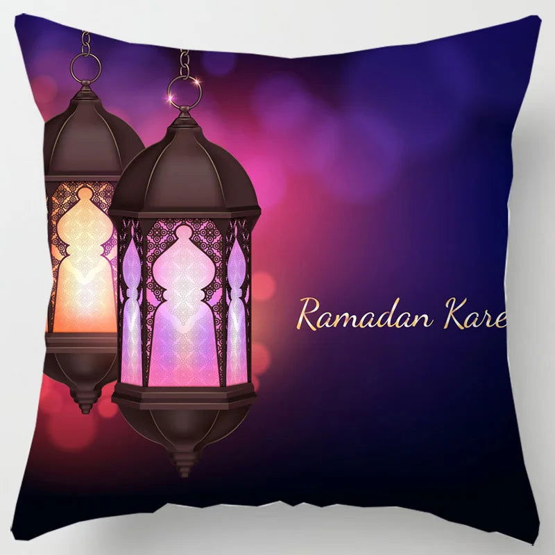 45*45CM Eid Mubarak Print Pillowcases Arab Islamic Muslim Ramadan Kareem Pillow Case Living Room Home Sofa Decor Cushion Cover - Slobuy