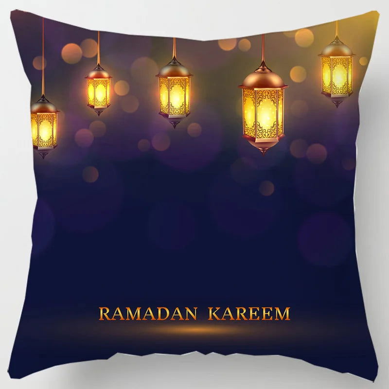 45*45CM Eid Mubarak Print Pillowcases Arab Islamic Muslim Ramadan Kareem Pillow Case Living Room Home Sofa Decor Cushion Cover - Slobuy