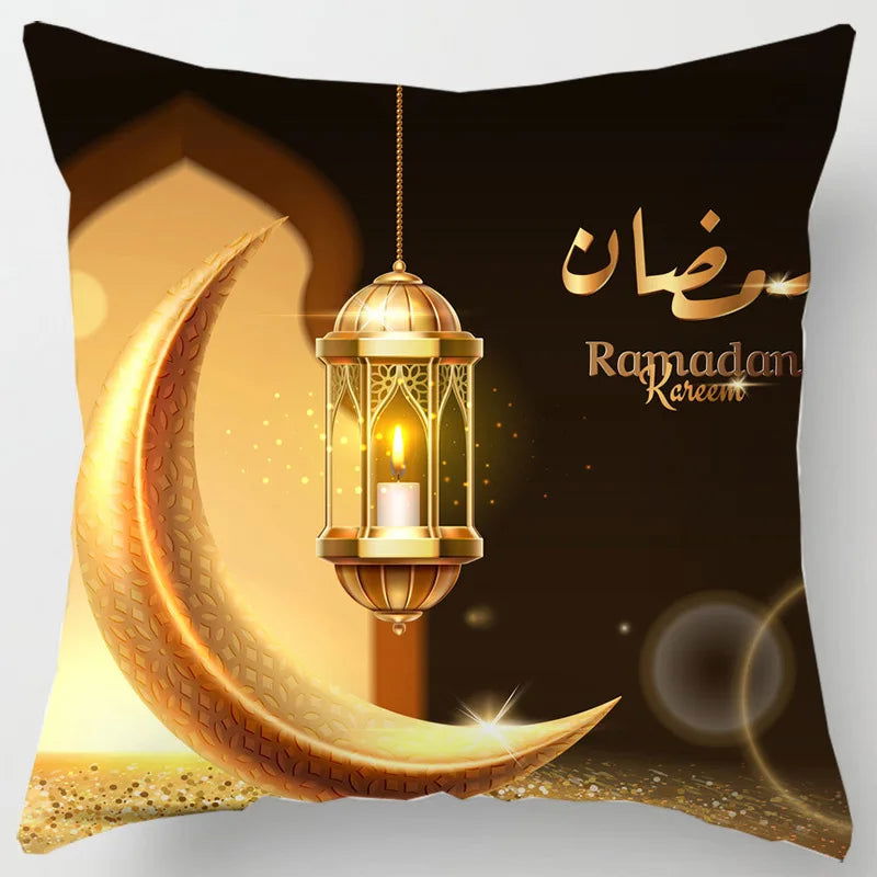 45*45CM Eid Mubarak Print Pillowcases Arab Islamic Muslim Ramadan Kareem Pillow Case Living Room Home Sofa Decor Cushion Cover - Slobuy