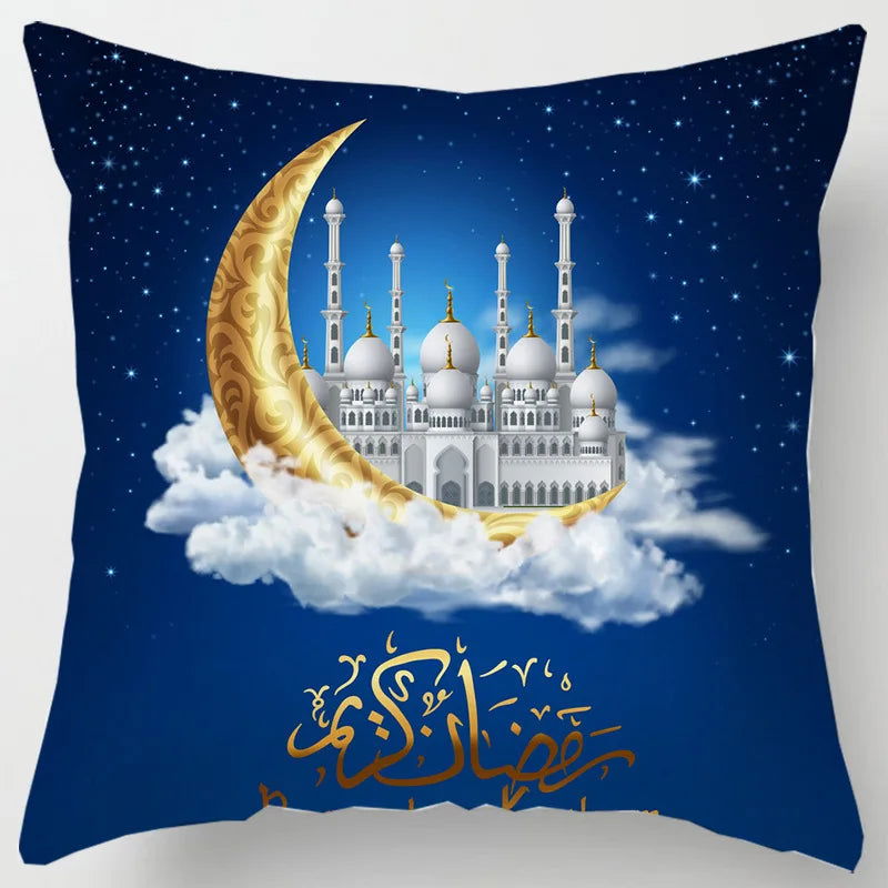 45*45CM Eid Mubarak Print Pillowcases Arab Islamic Muslim Ramadan Kareem Pillow Case Living Room Home Sofa Decor Cushion Cover - Slobuy