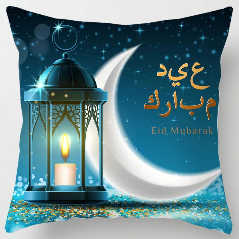 45*45CM Eid Mubarak Print Pillowcases Arab Islamic Muslim Ramadan Kareem Pillow Case Living Room Home Sofa Decor Cushion Cover - Slobuy