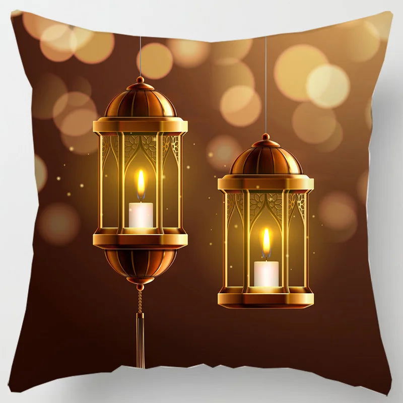 45*45CM Eid Mubarak Print Pillowcases Arab Islamic Muslim Ramadan Kareem Pillow Case Living Room Home Sofa Decor Cushion Cover - Slobuy