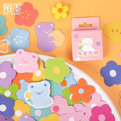 46 Pcs Diy Cute Kawaii Papers Little Bear Face Flower Stickers For Diary Decoration Scrapbooking School Office Stationary - Slobuy