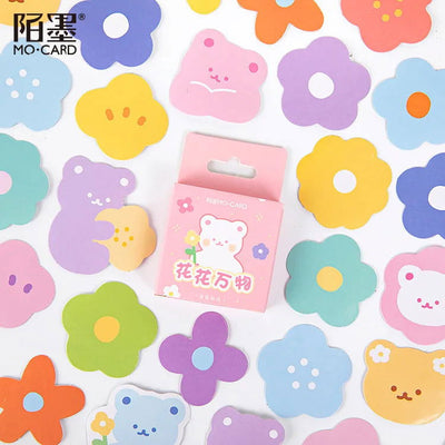 46 Pcs Diy Cute Kawaii Papers Little Bear Face Flower Stickers For Diary Decoration Scrapbooking School Office Stationary - Slobuy