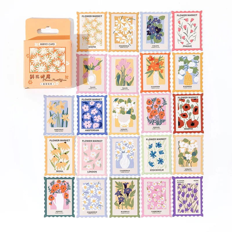 46pcs Flower Post Office Series Decorative Boxed Stickers Scrapbooking Label Diary Stationery Album Phone Journal Planner - Slobuy