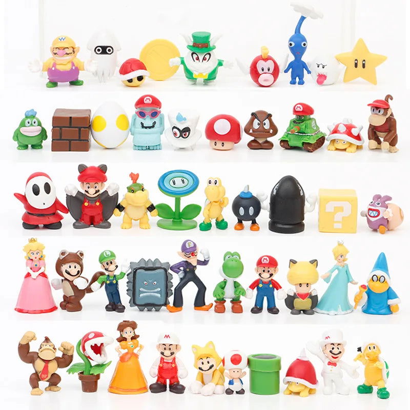 12Pcs/24Pcs/48Pcs Super Mario Bros Action Figures Kawaii Bowser Anime Figure with Storage Bag for Children Toys Gifts - Slobuy
