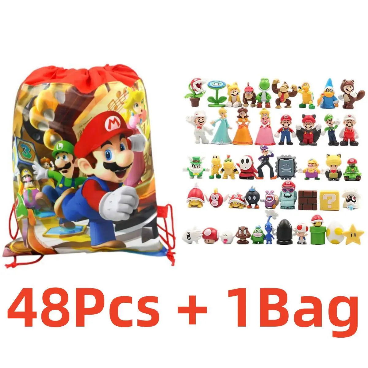 12Pcs/24Pcs/48Pcs Super Mario Bros Action Figures Kawaii Bowser Anime Figure with Storage Bag for Children Toys Gifts - Slobuy