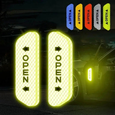 4PCS Car Universal Door Open Reflective Strips Warning Stickers Safety Mark Warning Reflective Auto Exterior Interior Reflector - Slobuy