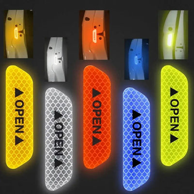 4PCS Car Universal Door Open Reflective Strips Warning Stickers Safety Mark Warning Reflective Auto Exterior Interior Reflector - Slobuy