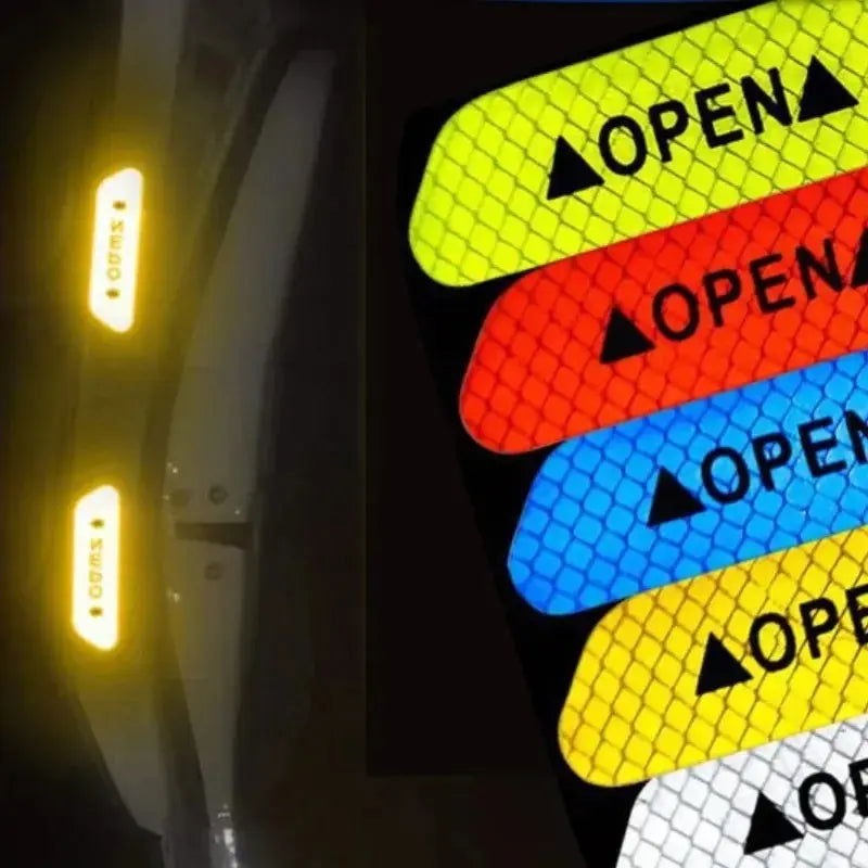4PCS Car Universal Door Open Reflective Strips Warning Stickers Safety Mark Warning Reflective Auto Exterior Interior Reflector - Slobuy