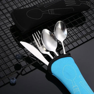 3/4PCS Stainless Steel Tableware  Main Pieces Knife Sets Portable Travel Packaging Storage Box Cutlery Picnic Fork Spoon Bag - Slobuy