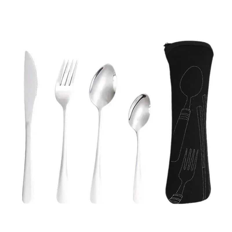 3/4PCS Stainless Steel Tableware  Main Pieces Knife Sets Portable Travel Packaging Storage Box Cutlery Picnic Fork Spoon Bag - Slobuy