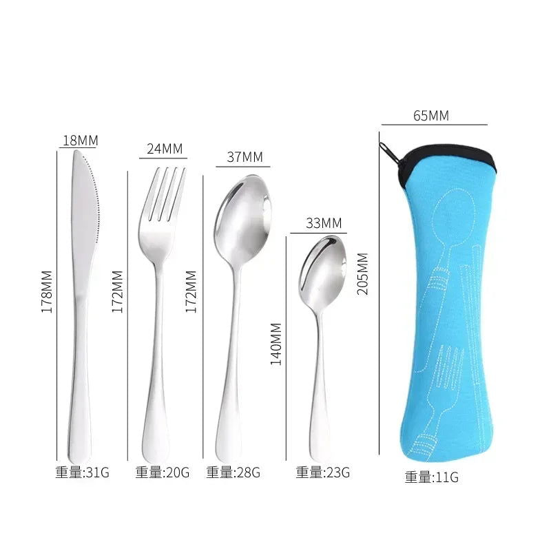 3/4PCS Stainless Steel Tableware  Main Pieces Knife Sets Portable Travel Packaging Storage Box Cutlery Picnic Fork Spoon Bag - Slobuy