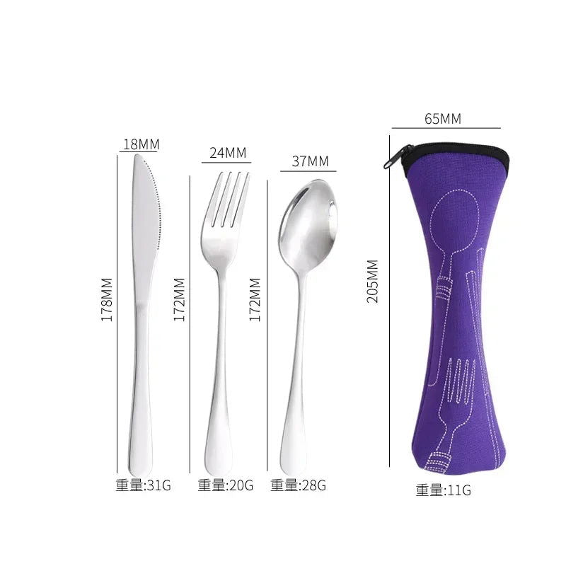 3/4PCS Stainless Steel Tableware  Main Pieces Knife Sets Portable Travel Packaging Storage Box Cutlery Picnic Fork Spoon Bag - Slobuy