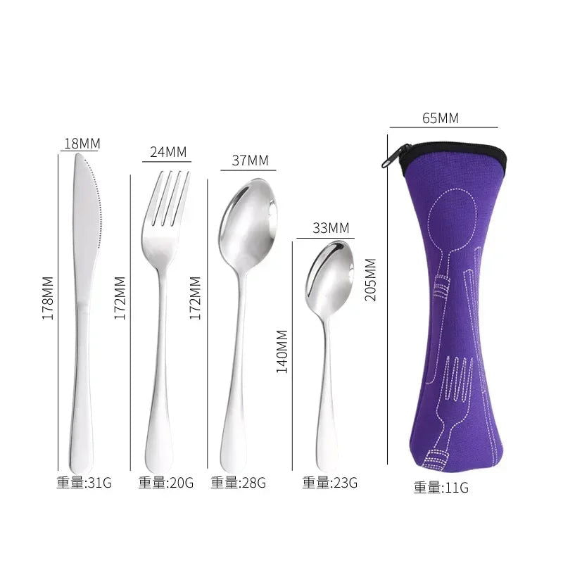 3/4PCS Stainless Steel Tableware  Main Pieces Knife Sets Portable Travel Packaging Storage Box Cutlery Picnic Fork Spoon Bag - Slobuy