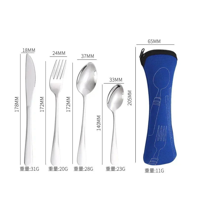 3/4PCS Stainless Steel Tableware  Main Pieces Knife Sets Portable Travel Packaging Storage Box Cutlery Picnic Fork Spoon Bag - Slobuy