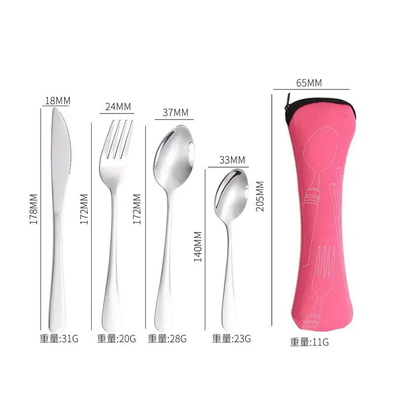 3/4PCS Stainless Steel Tableware  Main Pieces Knife Sets Portable Travel Packaging Storage Box Cutlery Picnic Fork Spoon Bag - Slobuy