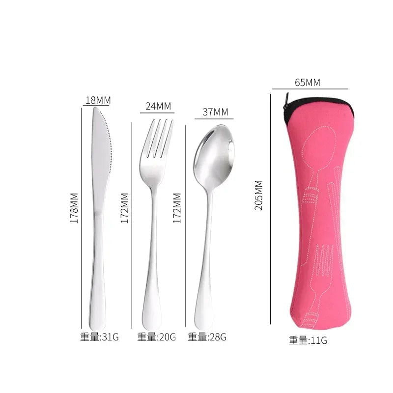 3/4PCS Stainless Steel Tableware  Main Pieces Knife Sets Portable Travel Packaging Storage Box Cutlery Picnic Fork Spoon Bag - Slobuy