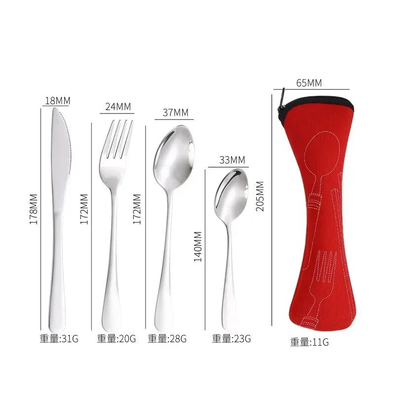 3/4PCS Stainless Steel Tableware  Main Pieces Knife Sets Portable Travel Packaging Storage Box Cutlery Picnic Fork Spoon Bag - Slobuy