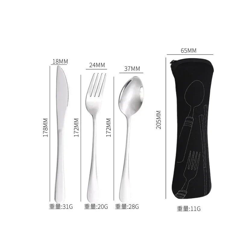 3/4PCS Stainless Steel Tableware  Main Pieces Knife Sets Portable Travel Packaging Storage Box Cutlery Picnic Fork Spoon Bag - Slobuy