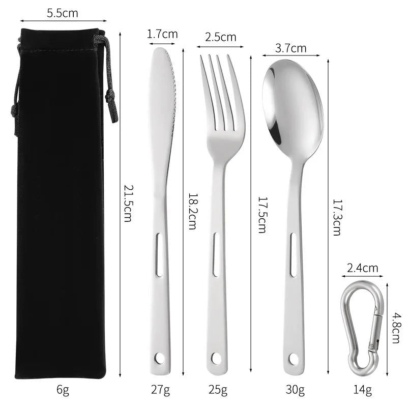 3/4PCS Stainless Steel Tableware  Main Pieces Knife Sets Portable Travel Packaging Storage Box Cutlery Picnic Fork Spoon Bag - Slobuy