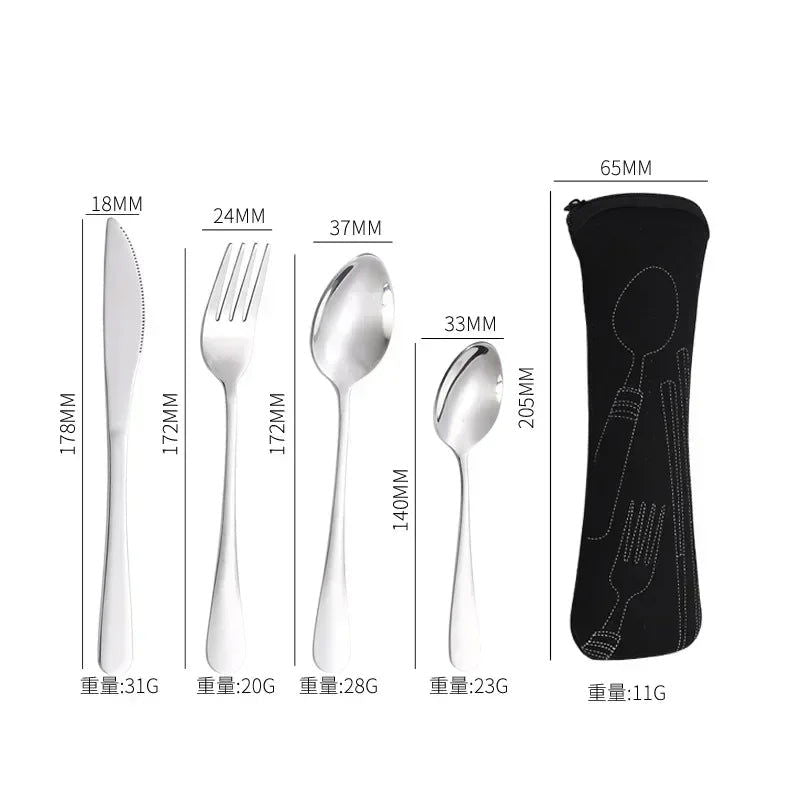 3/4PCS Stainless Steel Tableware  Main Pieces Knife Sets Portable Travel Packaging Storage Box Cutlery Picnic Fork Spoon Bag - Slobuy