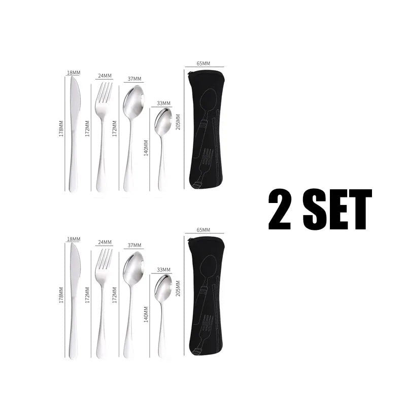 3/4PCS Stainless Steel Tableware  Main Pieces Knife Sets Portable Travel Packaging Storage Box Cutlery Picnic Fork Spoon Bag - Slobuy