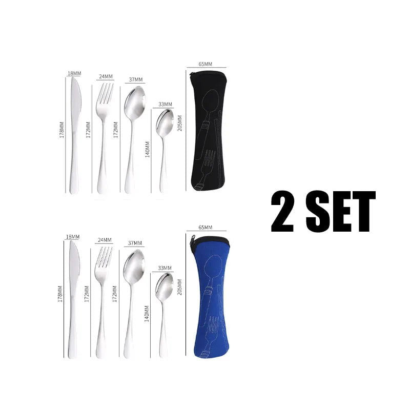 3/4PCS Stainless Steel Tableware  Main Pieces Knife Sets Portable Travel Packaging Storage Box Cutlery Picnic Fork Spoon Bag - Slobuy