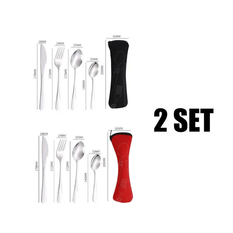 3/4PCS Stainless Steel Tableware  Main Pieces Knife Sets Portable Travel Packaging Storage Box Cutlery Picnic Fork Spoon Bag - Slobuy
