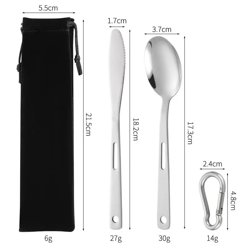 3/4PCS Stainless Steel Tableware  Main Pieces Knife Sets Portable Travel Packaging Storage Box Cutlery Picnic Fork Spoon Bag - Slobuy