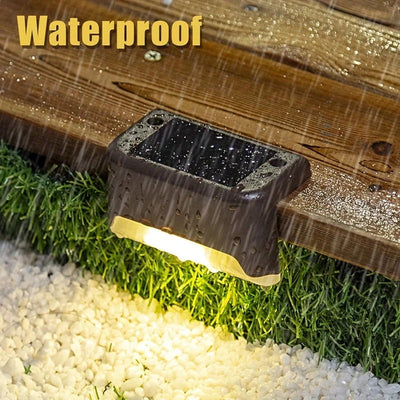 4Pack LED Solar Stair Light Lamp Waterproof Passage Courtyard Guardrail Step Night Light for Outdoor Garden Borders Terrace - Slobuy