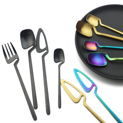 4Pcs Black Dinnerware Set Spoon Fork Cutlery Set Kitchen Table Decor Flatware Sets Kitchen Tools Desserts Soup Coffee Use - Slobuy