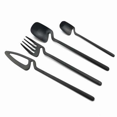 4Pcs Black Dinnerware Set Spoon Fork Cutlery Set Kitchen Table Decor Flatware Sets Kitchen Tools Desserts Soup Coffee Use - Slobuy