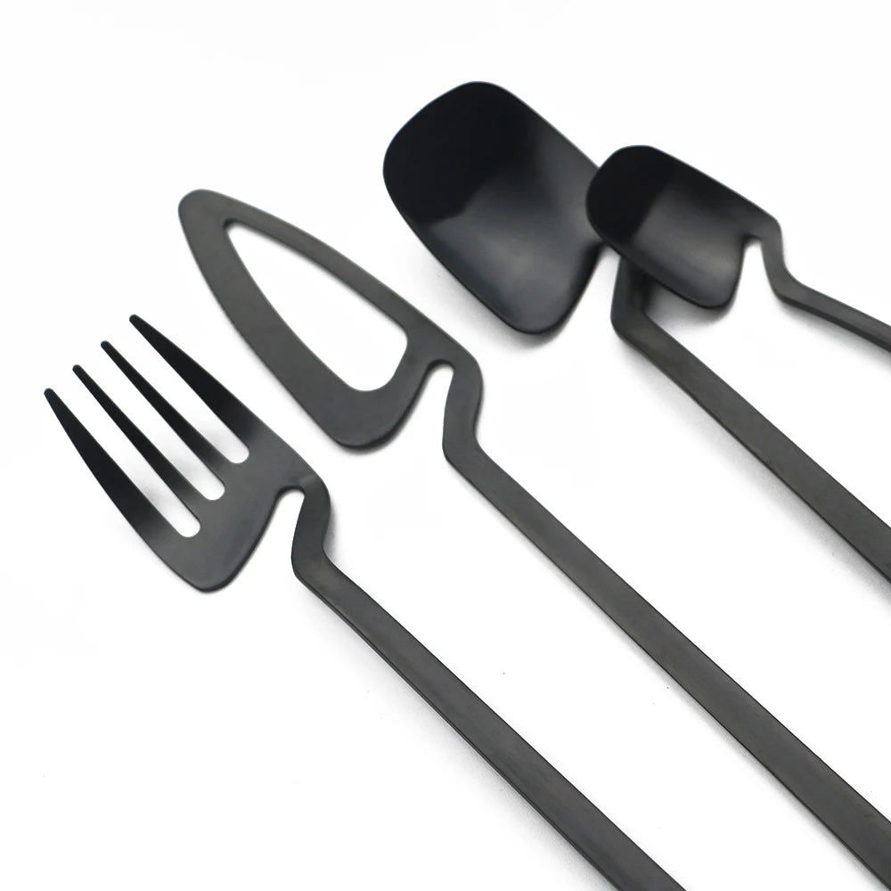 4Pcs Black Dinnerware Set Spoon Fork Cutlery Set Kitchen Table Decor Flatware Sets Kitchen Tools Desserts Soup Coffee Use - Slobuy