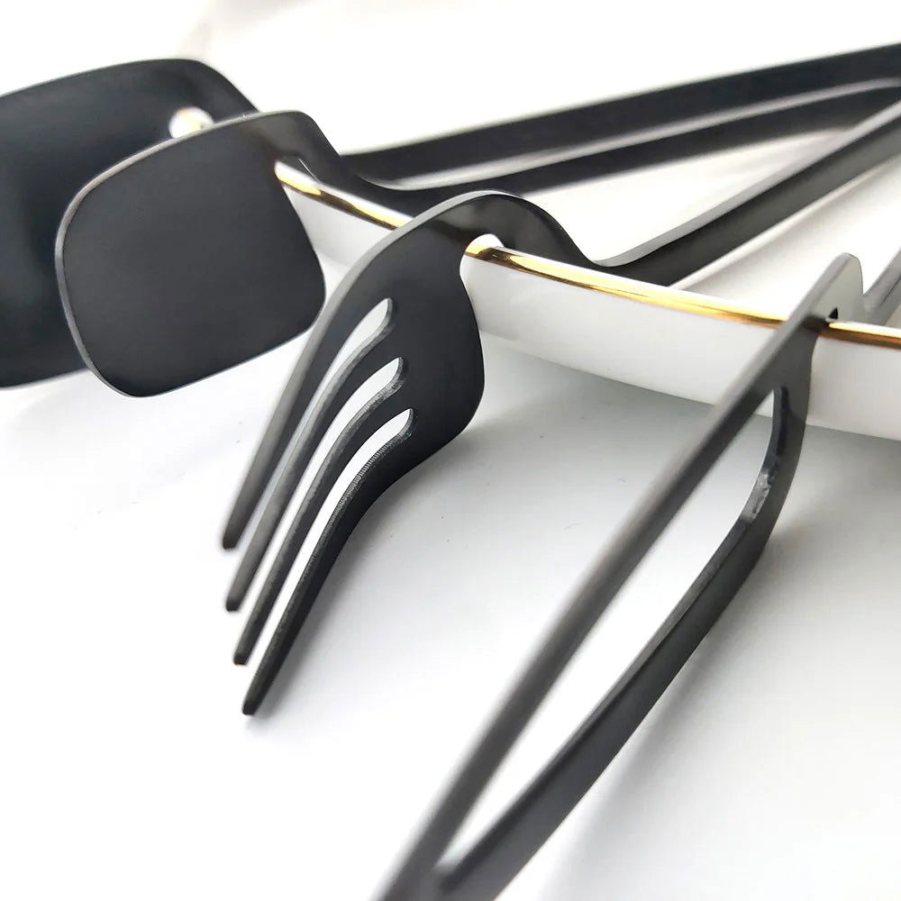 4Pcs Black Dinnerware Set Spoon Fork Cutlery Set Kitchen Table Decor Flatware Sets Kitchen Tools Desserts Soup Coffee Use - Slobuy