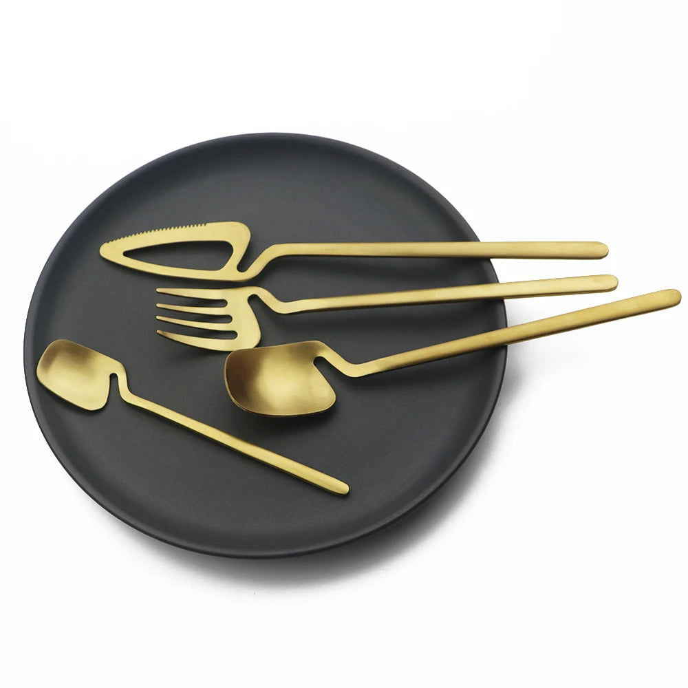 4Pcs Black Dinnerware Set Spoon Fork Cutlery Set Kitchen Table Decor Flatware Sets Kitchen Tools Desserts Soup Coffee Use - Slobuy
