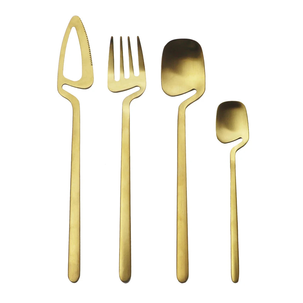 4Pcs Black Dinnerware Set Spoon Fork Cutlery Set Kitchen Table Decor Flatware Sets Kitchen Tools Desserts Soup Coffee Use - Slobuy