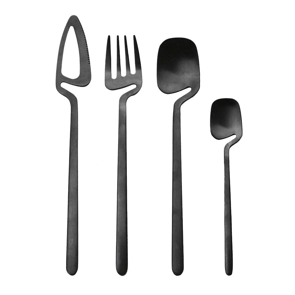4Pcs Black Dinnerware Set Spoon Fork Cutlery Set Kitchen Table Decor Flatware Sets Kitchen Tools Desserts Soup Coffee Use - Slobuy
