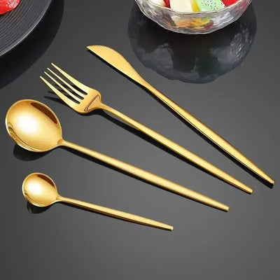 4Pcs Golden Cutlery Set Stainless Steel Knife Fork Spoon Tableware Flatware Set Festival Kitchen Dinnerware Gift - Slobuy