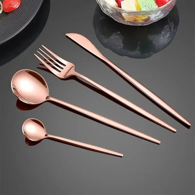 4Pcs Golden Cutlery Set Stainless Steel Knife Fork Spoon Tableware Flatware Set Festival Kitchen Dinnerware Gift - Slobuy