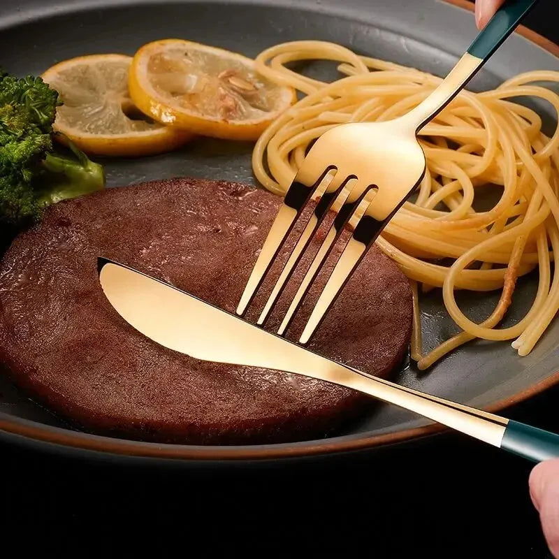 4Pcs Golden Cutlery Set Stainless Steel Knife Fork Spoon Tableware Flatware Set Festival Kitchen Dinnerware Gift - Slobuy