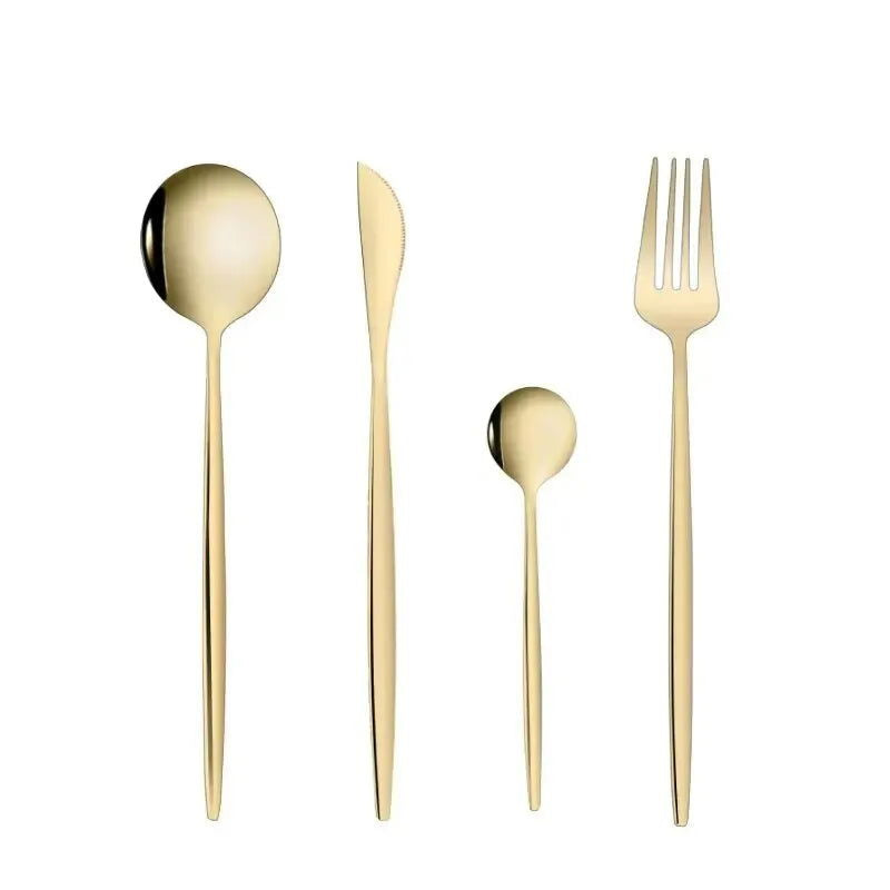 4Pcs Golden Cutlery Set Stainless Steel Knife Fork Spoon Tableware Flatware Set Festival Kitchen Dinnerware Gift - Slobuy