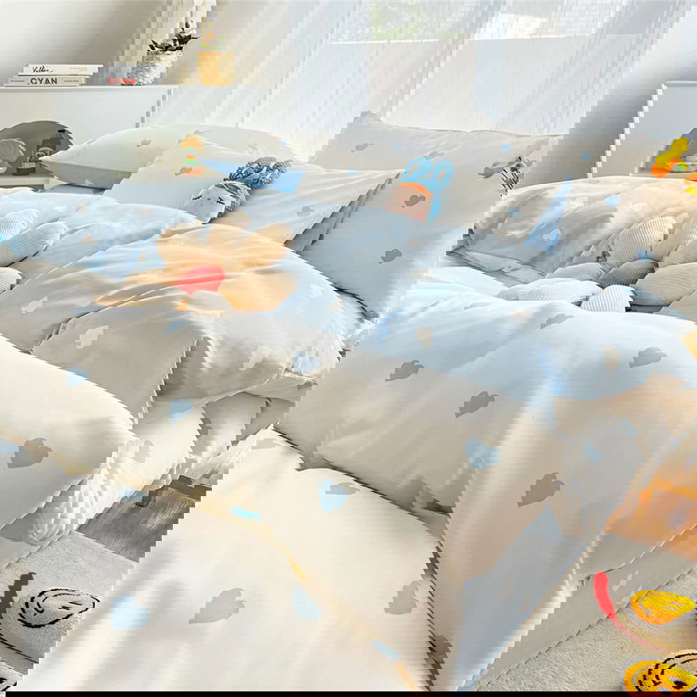 4Pcs，Love Pattern Printed Milled Duvet Cover Set Princess Style Milled Duvet Cover Set Home Milled Duvet Cover Set - Slobuy